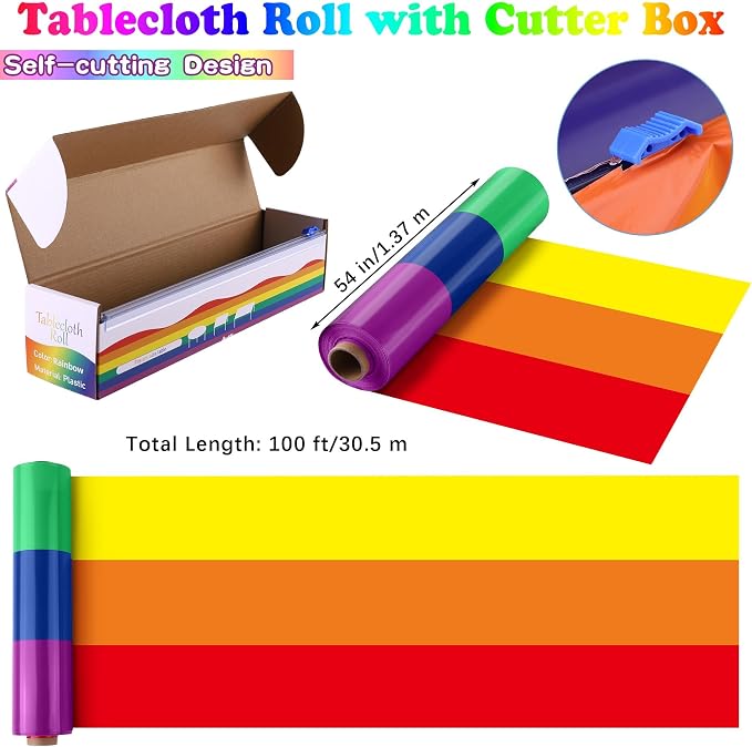 Kochorie 100 Ft x 54 Inch Rainbow Tablecloth Roll