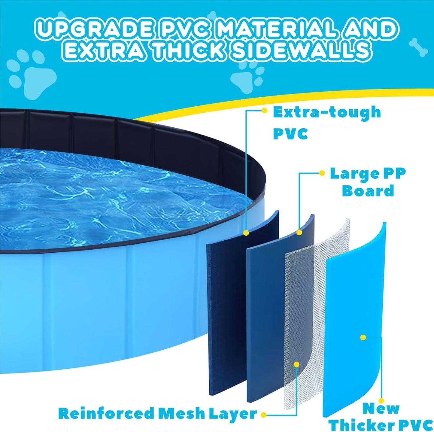 Foldable Dog Pool - 48" x 12" Anti-Slip Portable Dog Swimming Pool, Hard Plastic Collapsible Kiddie Pool for Outdoor and Indoor for Pets Dogs Cats and Kids