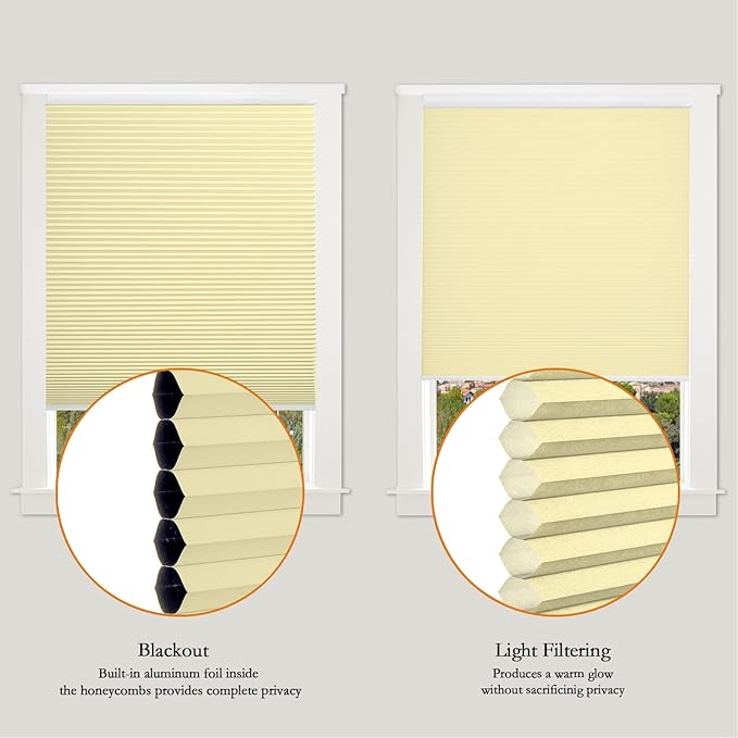 Persilux Light Filtering Cellular Shades Cordless Honeycomb Window Shades Bottom Up Dirt Proof Privacy Window Blinds for Windows, Bedroom and Living Room, Beige, 79" W x 72" H