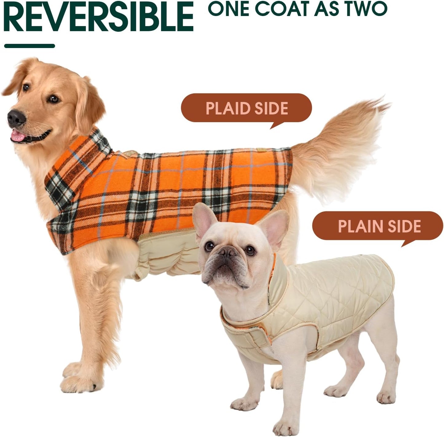 Kuoser Warm Dog Coat, Waterproof Dog Coats for X-Small Dogs, Adjustable Durable Doggie Winter Jacket Reversible Cozy Puppy Cold Weather Apparel from Small to Large Breed, Orange XS
