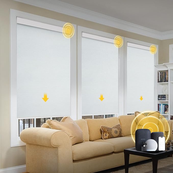 Motorized Blinds with Valance Cover Upgraded Smart Grasscloth Fabric Electric