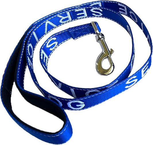 Albcorp Service Dog Leash - Embroidered- with Padded Neoprene Handle and Reflective Threads, 4 Feet, for Harnesses, Vests or Collars. Blue