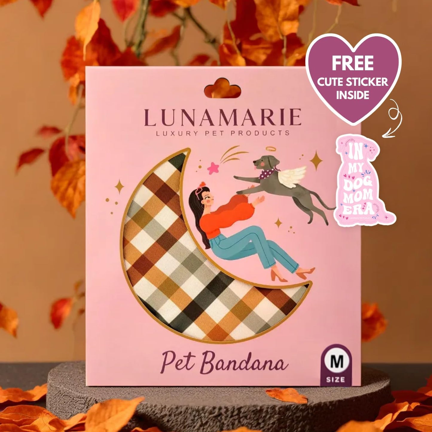 LunaMarie - Luxury Pet Birthday Bandanas -Premium & Silky Poly Fabric | 100% Handmade | Custom Shape Dual Layered (Autumn, Small)