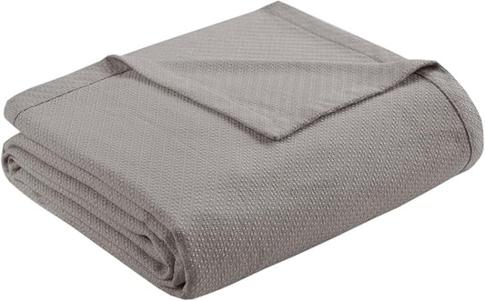 Madison Park Liquid Cotton Luxury Blanket Premium Soft Cozy 100% Ring Spun Cotton For Bed , Couch or Sofa, Full/Queen, Gray
