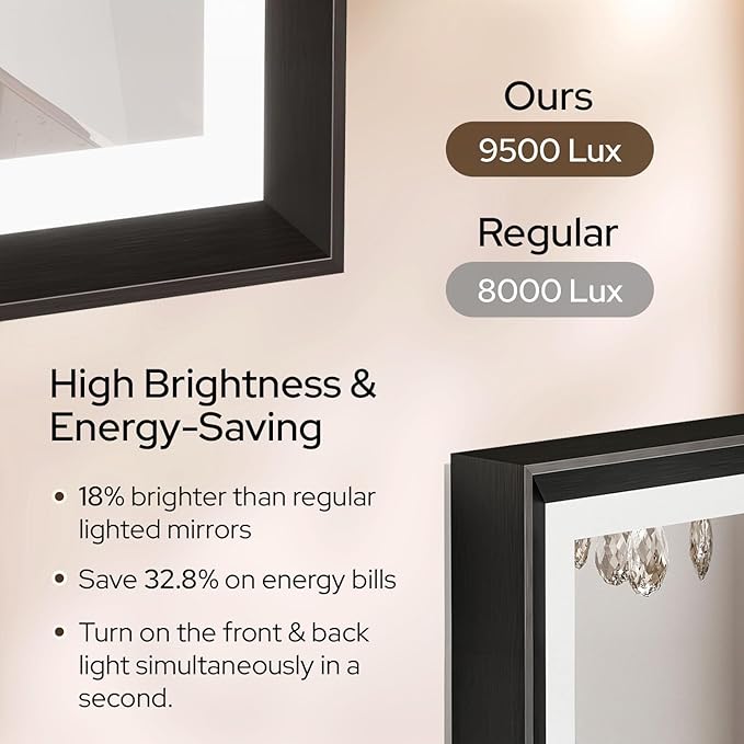 28 x 36 Black Bathroom LED Mirror – Frontlit & Backlit Vanity Mirror with Antifog & Shatter Proof Tempered Glass, Aluminium Frame Bathroom Mirror, Comes with 3 Colour Lights Option