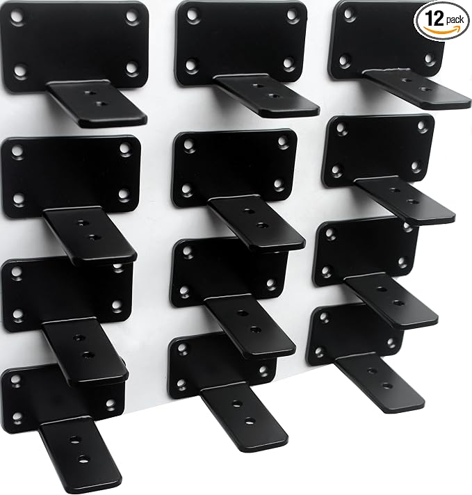 12 Pack - 3 inch Black Hidden L Shelf Bracket Iron Floating Shelf Brackets