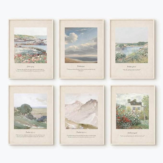 Christian Scripture Wall Art Set of 6 Bible Verse Canvas Wall Decor Psalm 23