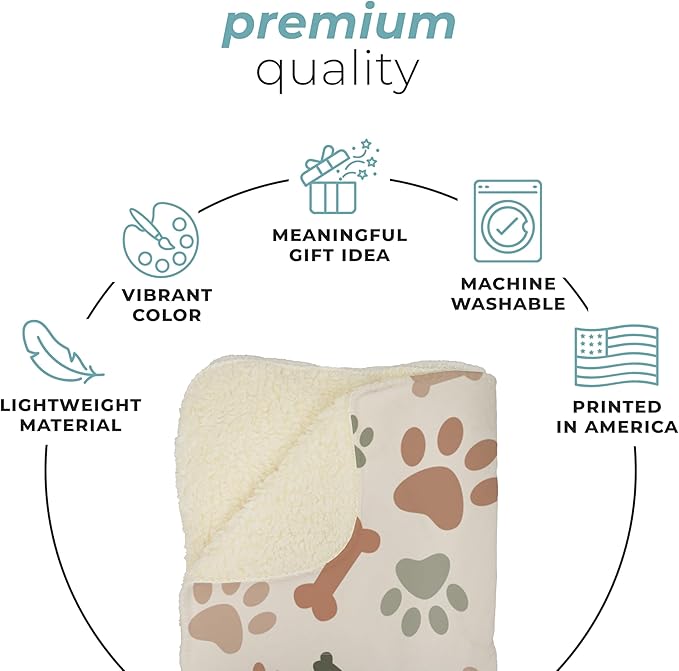 Prints Next Day – Custom 50" x 60" Sherpa Pet Lightweight Blanket Personalized with Pet Lightweight's Name - Paw Pattern - Gift for Dog Owners - Printed in America