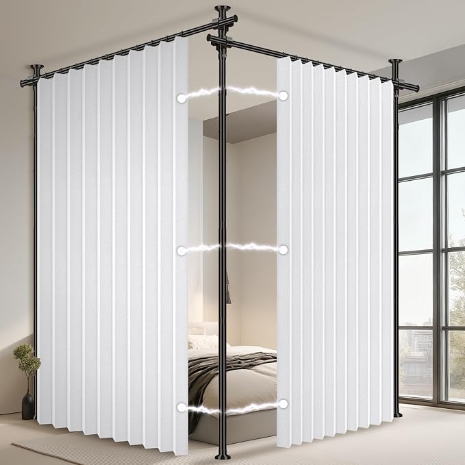 100% Blackout Room Divider Curtains Sets White W100 x L84 in 2 Panels No Drill