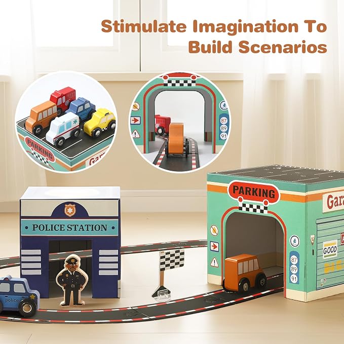 Youuys 3-in-1 Sorting and Stacking Toys for Toddlers 1-3 with Building Blocks, Wooden Community Helpers, Montessori Nesting Boxes for Preschool Learning Stocking Stuffers for Boys Girls