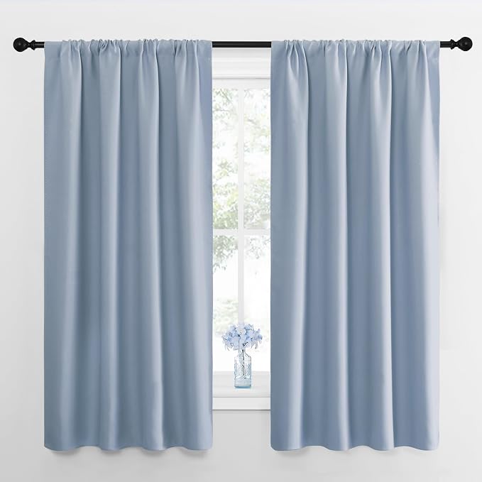NICETOWN Kitchen Curtains, Short Blackout Drapes, Vintage Blue, Thermal