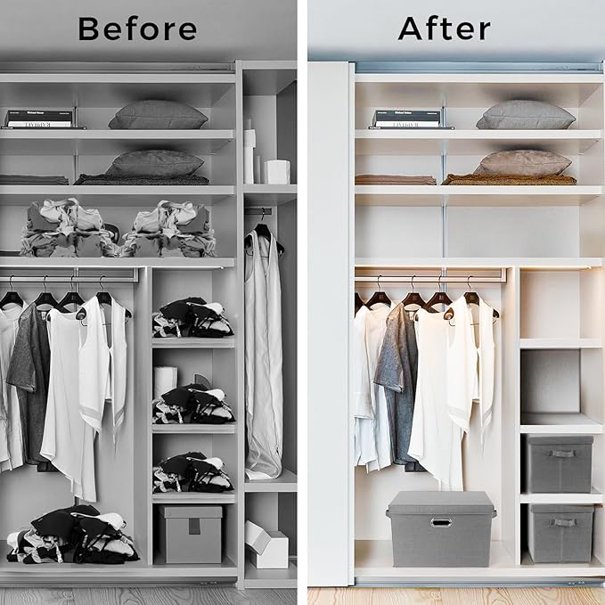 SNWDN 4 Pack Collapsible Fabric Storage Bins with Lids Fabric storage box with lids for closet organizers and storage (grey 14.6x10.6x10.2 inches)