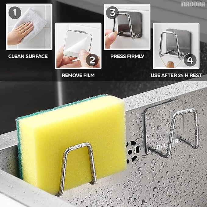 2-Pack Stainless Steel Sponge Holder for Kitchen Sink, Saves Counter Space – Compact Quick-Dry Kitchen Sink Sponge Holder – Easy Adhesive Install, Rust-Resistant | Fits Metal, Glass, Ceramic & Tile