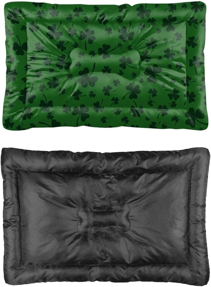 St Patricks Black Shamrock Pet Beds Non Slip Bottom Washable Pet Mats Cozy Soft Outdoor Dog Bed Furniture Covers for Pets Printed Cat Bed Gift Portable Mat 36× 24 Inch Indoor Outdoor