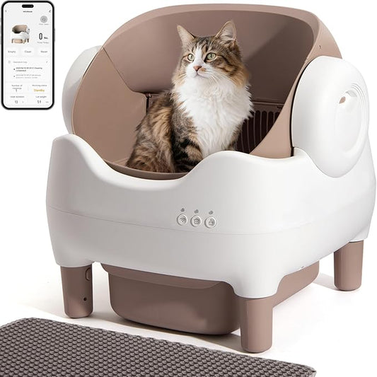 Automatic Litter Box Open Top: Self Cleaning Cat Litter Box Smart with WiFi App Control, Extra Large & Safety Sensors & Odor-Free Waste Disposal