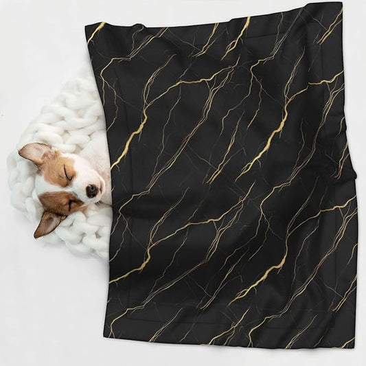 Reversible Plush Dot Pet Blanket for Dogs and Cats, Chic Black and Gold Marble Texture, Ultra Soft Two Sided Design with Warm Fuzzy Side and Smooth Side for Comfort