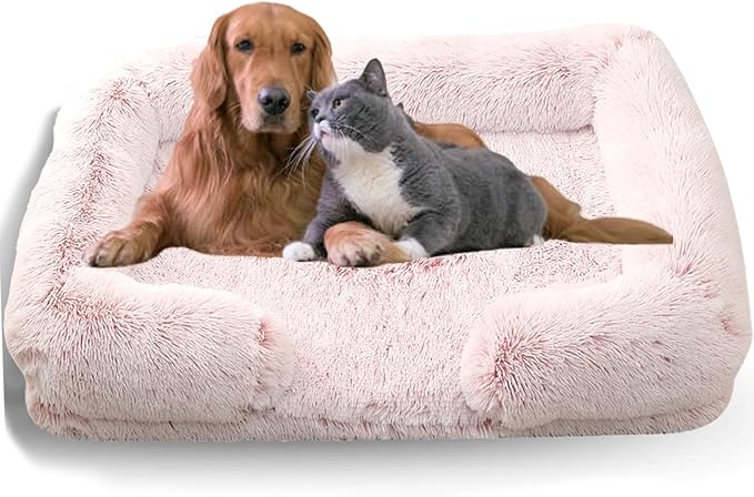 Dog Beds Medium Large Size Dog, Calming Dog Bed with Removable Washable Cover, Waterproof Lining and Nonskid Bottom(Gradient-Rose Pink,XL)
