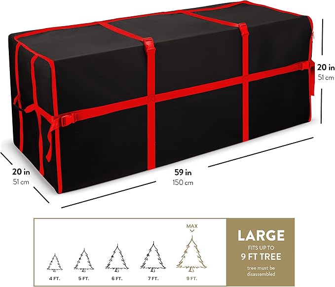 ZOBER Wide Christmas Tree Storage Bag - Maximum Accessibility - Fits 9 Ft Trees - 600D Oxford Fabric Christmas Tree Bag For Storage Box For Xmas - Strong, Durable Straps & Handles - Card Slot -Black