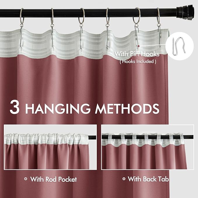 MIULEE Dusty Rose Back Tab Blackout Curtains 63 Inch Length 2 Panels Set