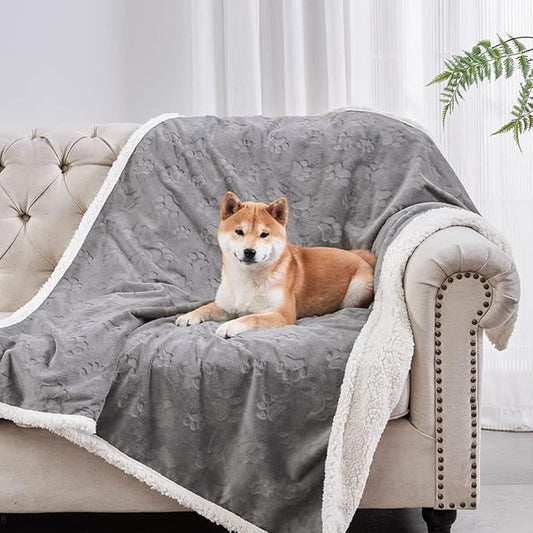 Waterproof Dog Blanket, 60" x 40" Washable Sherpa Fleece Cat Blanket,Pet Puppy Blanket Sofa Bed Furniture Protector,Reversible Soft Plush Blanket for Medium Large Dog (65" x 57")