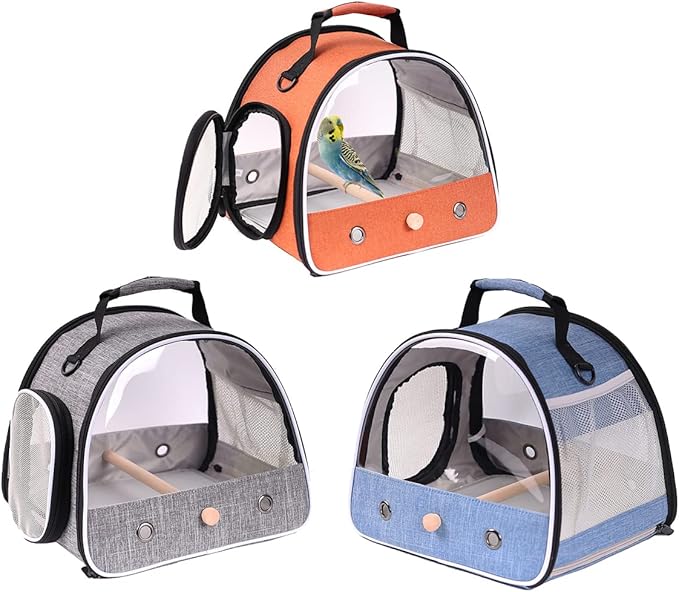 Small Bird Travel Carrier, Portable Bird Travel Carrier for Parakeet, Parrot, Budgie, Guinea Pig, Bearded Dragon Reptile Carrier for Hiking Vet Visit Bicycle Ride (Blue)