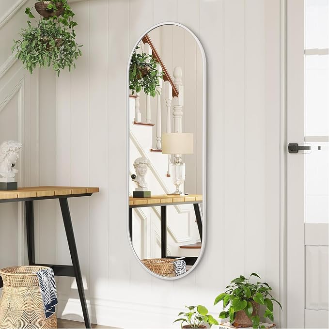 Oval Bathroom Mirror 48 x 16 Inch, Large White Full Length Mirror, Oval Pill