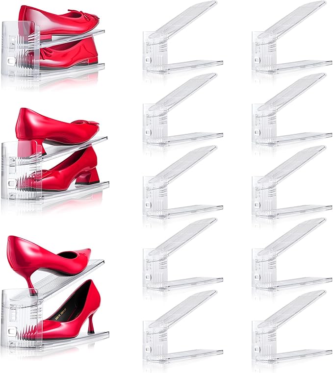Adjustable Shoe Slots Organizer,10PACK Transparent Shoe Stackers Shoe Rack Holder Shoe Space Savers Double Layer Stack Shoe Racks for Closet Organization(Transparent)