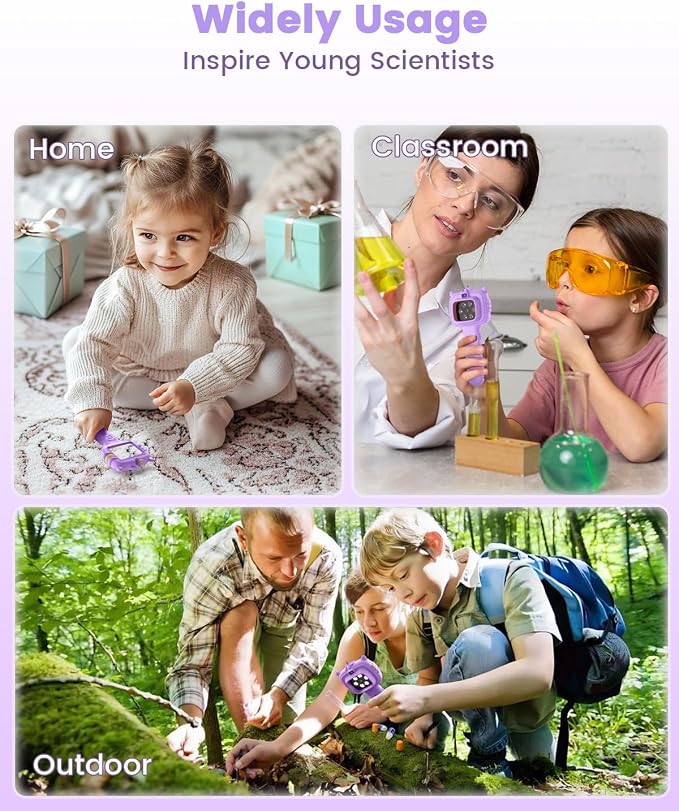 Kids Microscope Outdoor Toys - Handheld Microscopes Autofocus | Portable Microscopes with 2.4" Screen,Educational Science Kit Christmas Birthday Gift for Age 3-8 Girls Boys (Purple)