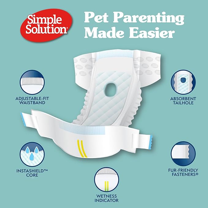 Simple Solution Female Dog Diapers – Disposable Leak-Proof Diapers for Potty Training, Incontinence, and Heat Cycle – Extra Small Fit for 9–14 Inch Waist – 30 Count (Pack of 12)
