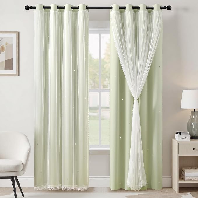 XiDi Green Curtains for Bedroom, Girls Room Blackout Curtains, Kids Room