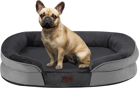 Dwanton Orthopedic Dog Bed for Medium Dogs with Gel Memory Foam, Waterproof Dog Sofa, Washable Pet Bed with Four Sided Bolster Cushion, Removable Cover & Non-Slip Bottom, 28", Dark Gray