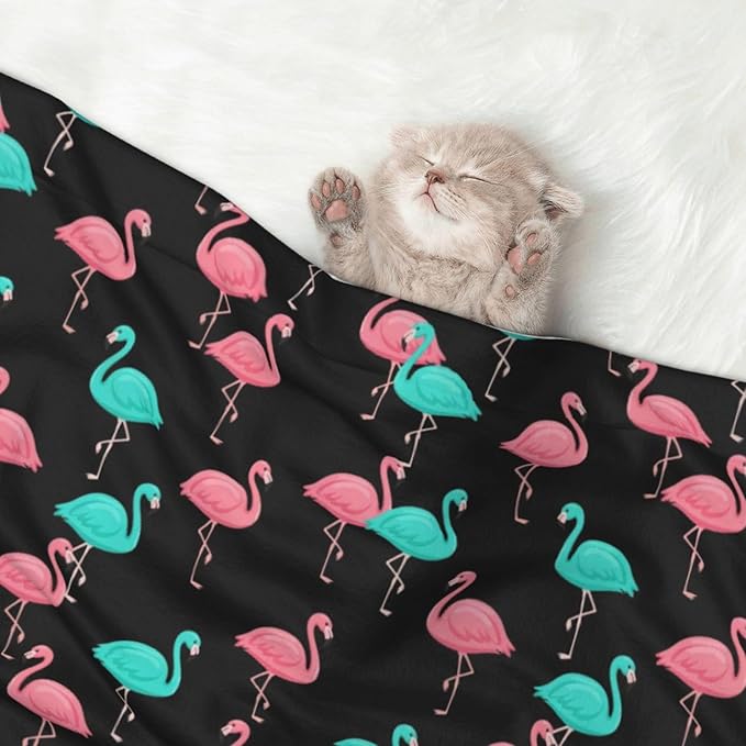 Reversible Plush Pet Blanket for Puppies Kittens, Flamingo Pattern, Double Sided Gentle Dot Texture for New Pets Adjusting to Home Environment Softly