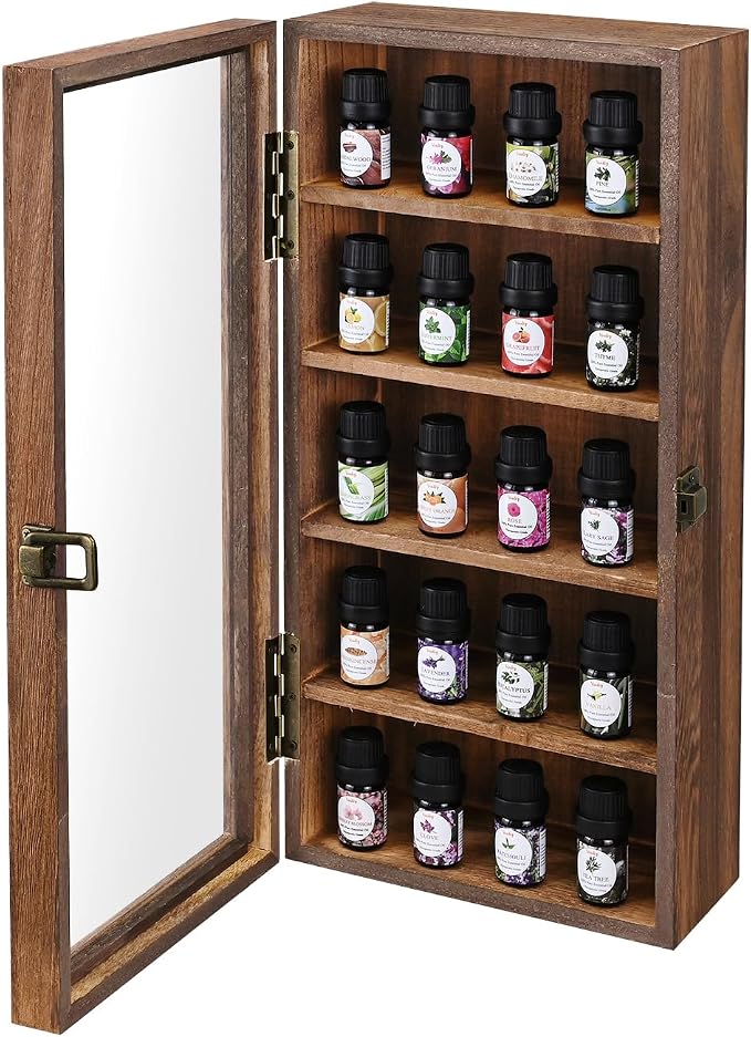 Ikee Design Wall Mounted Wooden Collectible Display Case 5 Shelf Display