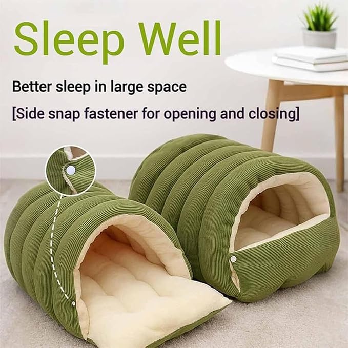 Expectation Cat Bed, Removable and Washable Winter Closed-Off Cat Bed, Soft Fluffy Warm Autumn/Winter Cats House, Washable Non-Slip Pet Sleeping Bag for Indoor Cats Small Dogs (Beige,Large)