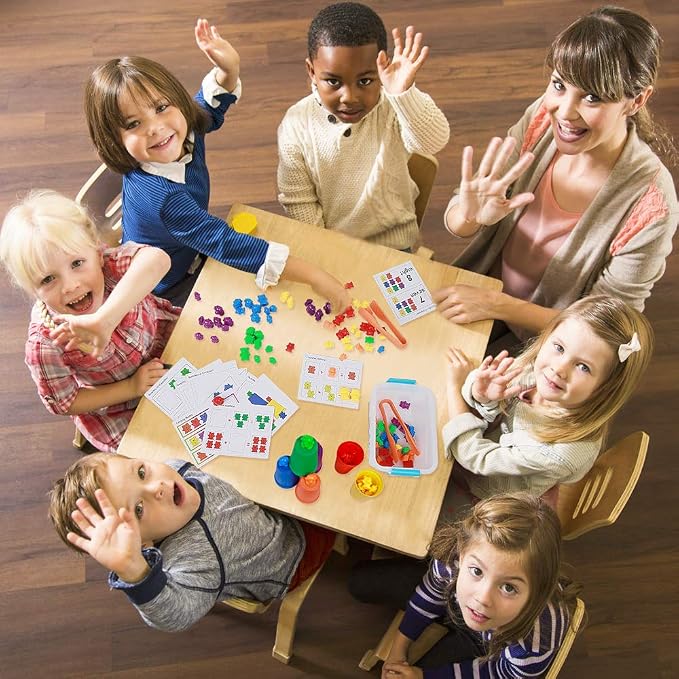 Bmag Counting Bears with Matching Sorting Cups,Number Color Recognition STEM Educational Toy for Toddler, Pre-School Learning Toy with 90 Bears,2 Tweezers,11 Activity Cards,1 Storage Box