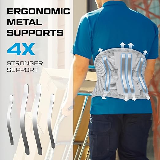 NEENCA Professional Back Brace for Herniated Disc, Lower Back Pain Relief, Lumbar Strain | Adjustable Lumbar Support Belt for Men and Women | Ideal for Work, Lifting, Posture Correction, Sciatica, Scoliosis (Gray, XXX-Large)