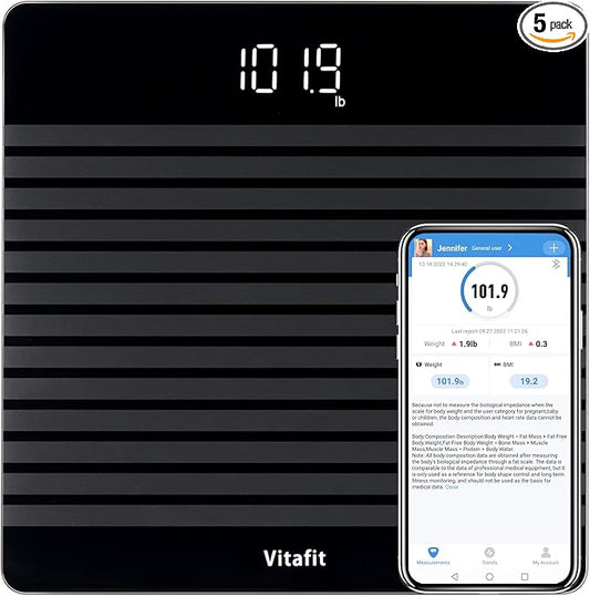 Vitafit Anti-Slip Smart Digital Bathroom Scale for Body Weight, FSA HSA Store Eligible, High Accuracy Assured by Weighing Professional Since 2001, BMI with App,Black