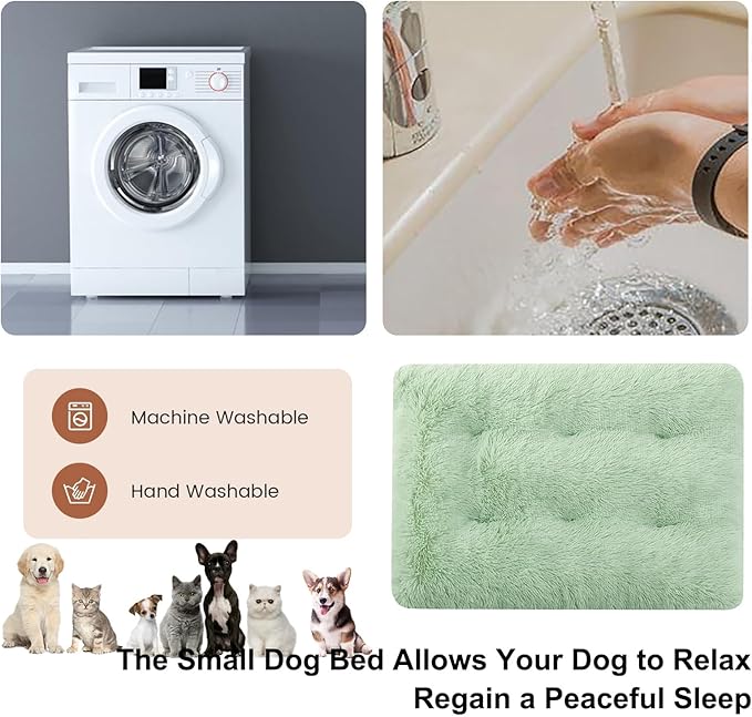 Dog Crate Mat, Dog Bed for Large Dogs, Comfy Fluffy Kennel Pad Anti-Slip for Dog beds & Furniture, Quilted Dog Bed for Pets for Medium/Small Dogs Cats (Color : Green 1, Size : 20x14.9)