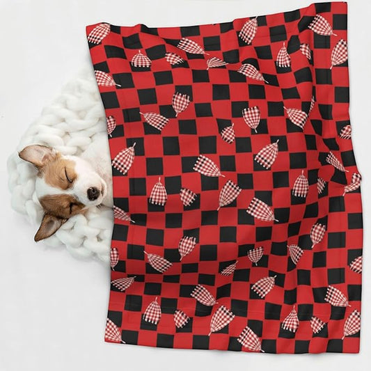 Two Sided Plush Pet Blanket for Crates Carriers Home Use, Red Black Buffalo Check Plaid Pattern, Reversible Throw with Cozy Dot Fabric and Silky Reverse for Small Large Pets