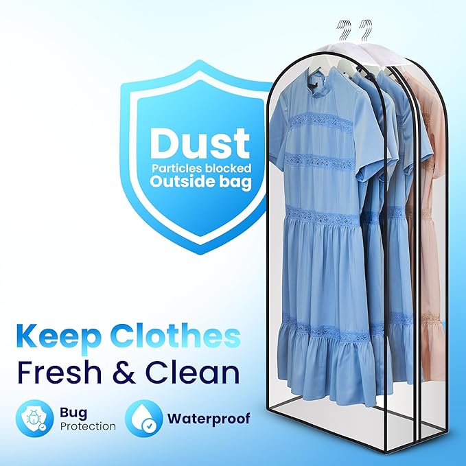 Clear Garment Bags for Clothes Storage - 4-Pack Plastic Hanging Covers and Clothing Protectors, Long Dress Suit Jacket Closet Cover Dust Proof Garment Bag Set for Organized Wardrobe Storage (40")