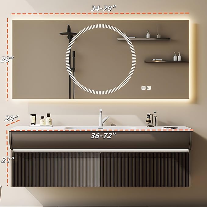 Solid Wood Bathroom Vanity Set - Wall Mounted Bathroom Cabinet with Light, Mirror with Light & Defog, Exquisite Accessories (Mirror Style, 40'')