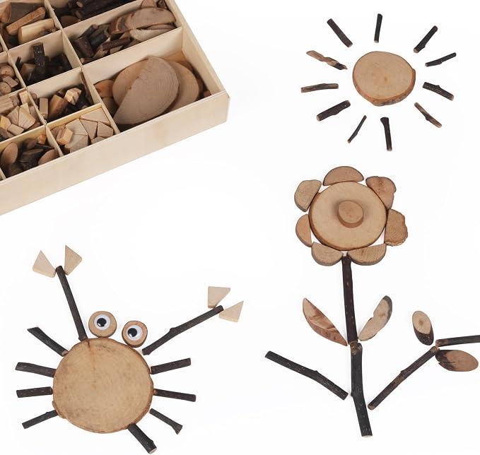 Candywood Wooden Unfinished Craft Kits Toy,Unfinished Natural Wood Slices Loose Part Play,DIY Wood Slices Kit for Toddler 3+ (UN_S) (Pack of 2)