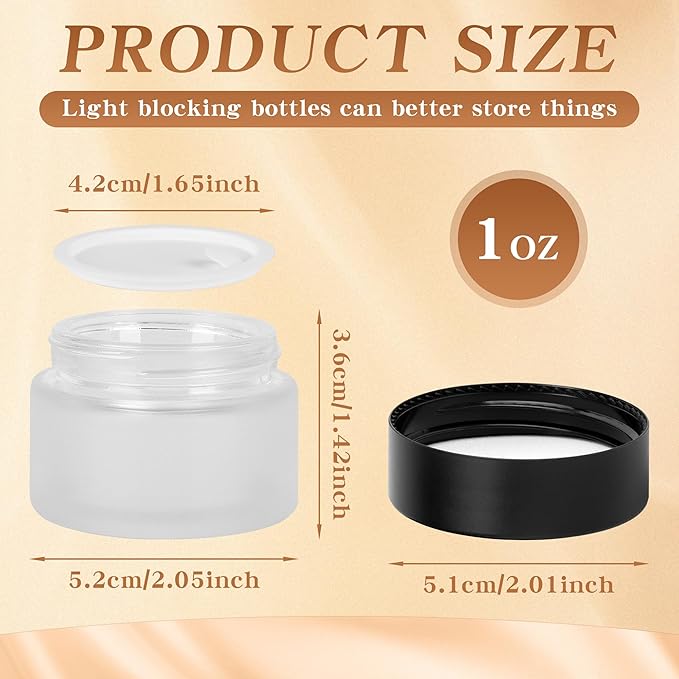 1 oz Glass Jars with Lids, Empty Cosmetic Jars, Airtight Containers with Inner Seal for Creams, Balms, Ointments, DIY Crafts, Salves (48 Pack, Clear Frosted)