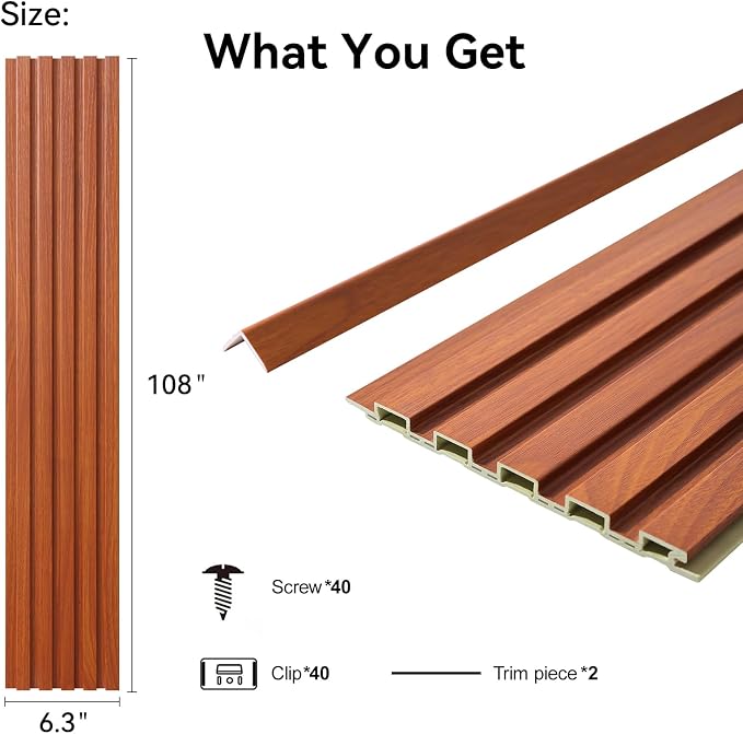 8-Pack WPC Wall Panels 108’’ x 6.3’’ 3D Slat Wall Panel Acoustic Wall Paneling