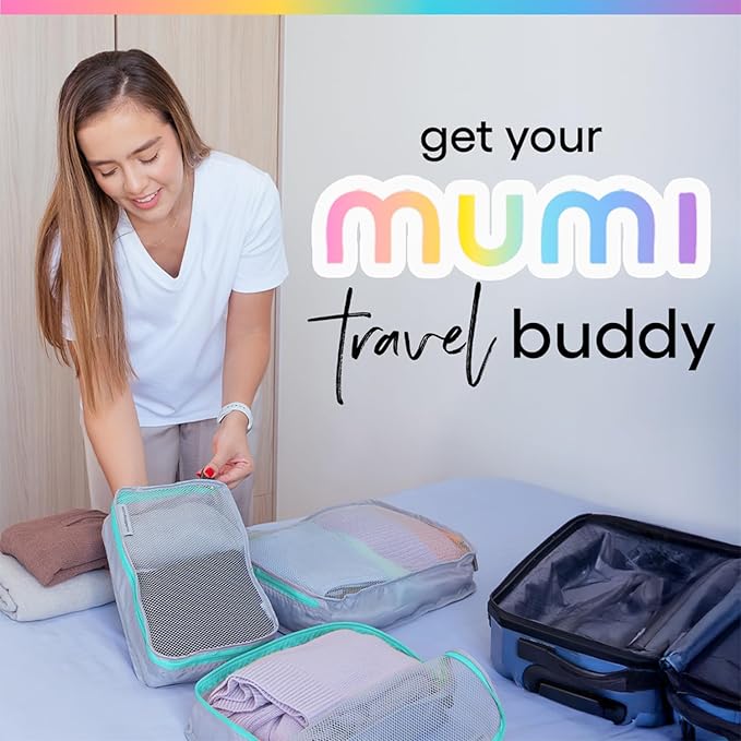 MUMI Packing Cubes - 5 Compression Packing Cubes for Travel, Luggage Organizer Bags for Suitcases, Carry-On, Duffle or Backpack – Mesh, Waterproof Bags for Clothes, Kids & Travel Accessories - Yellow