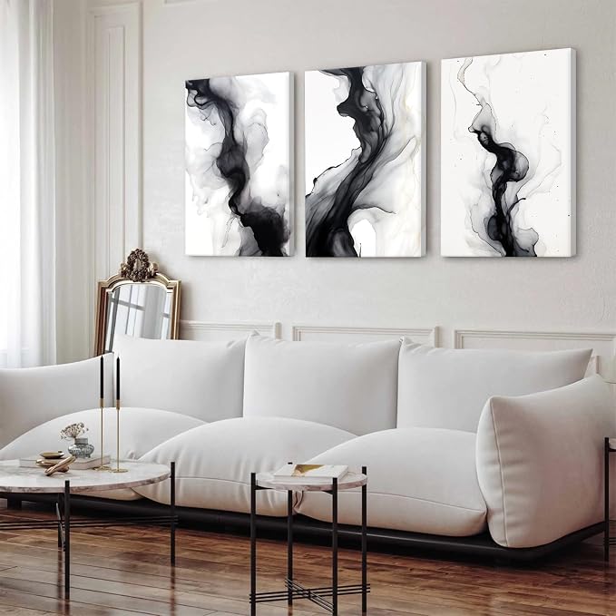 Black White Abstract Wall Art Decor Set of 3 Modern Wall Art Minimalist Canvas