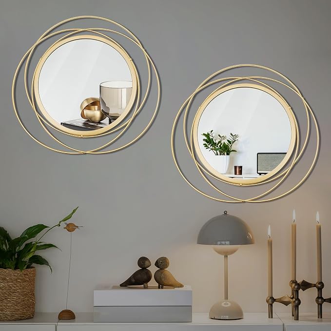 2 Set. Circle Mirrors for Wall Decor for Living Room Bedroom Bathroom Entryway