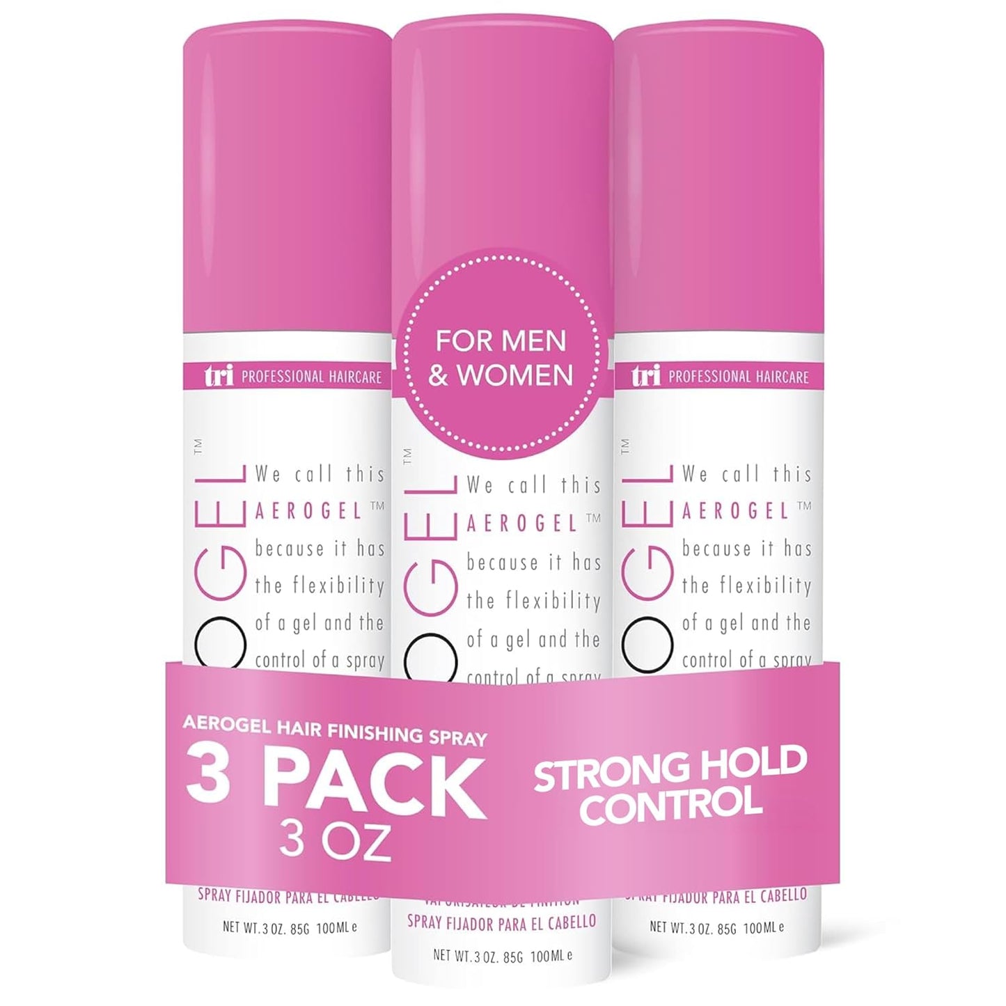 TRIDESIGN Aerogel Hairspray - Strong Hold Hair Finishing Spray for Volumizing & Control, Flexible Styling for All Hair Types, Non-Sticky and Scented - For Women and Men - Travel Size Pack of 3 (3 Oz)