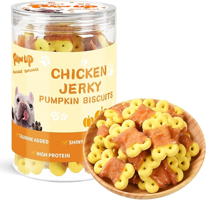 PAWUP Dog Treats Chicken Wrapped Pumpkin Biscuits, Rawhide and Gluten Free, w/Taurine Low Fat Chewy Training Treats,12.5 oz