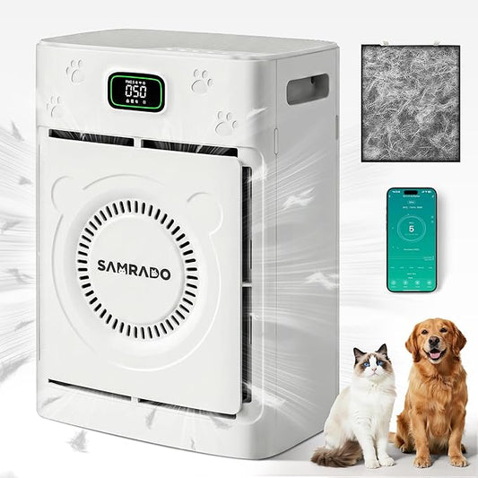 Pet Air Purifier for Home Large Room 2500 Ft² with Smart WiFi APP Control, Double-sided H13 HEPA Air Purifier for Home Pets, Pet Hair Dander Odor Smoke, Washable Pre-filter, PM2.5 Air Quality Monitor